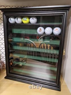 Golf Ball Display Case 49 Pcs Cherry & Green Wall Glass Door Cabinet Wood Rack