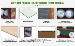 Golf Ball Display Case 49 Pcs Cherry & Green Wall Glass Door Cabinet Wood Rack