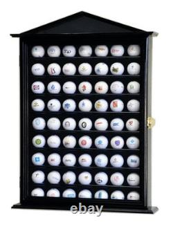 Golf Ball Display Case 63+ Black PGA Wall Cabinet Rack Wood Shadow Box Holder