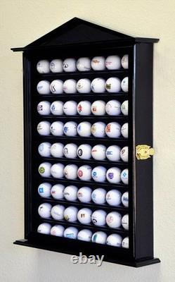 Golf Ball Display Case 63+ Black PGA Wall Cabinet Rack Wood Shadow Box Holder