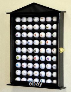 Golf Ball Display Case 63+ Black PGA Wall Cabinet Rack Wood Shadow Box Holder