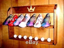 Golf Club Putter Head covers Rack Solid Wood Display Case for 14 Scotty Camerons