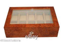 Graded 10 Wrist Watch Jewellery Wood Glass Display Storage Wooden Case Box