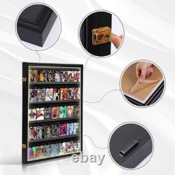 Graded Trading Card Display Case 35 LED Light Sport Baseball Wood Wall Cabinet