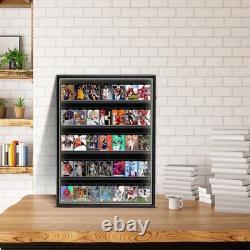 Graded Trading Card Display Case 35 LED Light Sport Baseball Wood Wall Cabinet