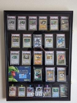 Graded Trading Card Display Case 35 LED Light Sport Baseball Wood Wall Cabinet