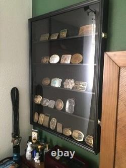 Graded Trading Card Display Case 35 LED Light Sport Baseball Wood Wall Cabinet