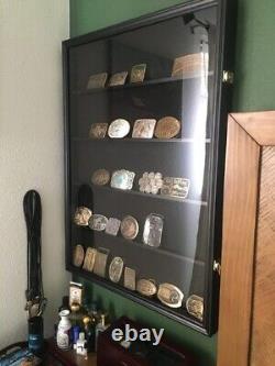 Graded Trading Card Display Case 35 LED Light Sport Baseball Wood Wall Cabinet