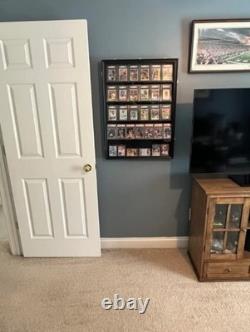 Graded Trading Card Display Case 35 LED Light Sport Baseball Wood Wall Cabinet
