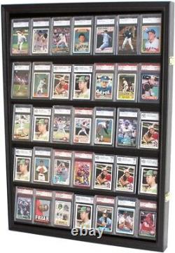 Graded Trading Card Display Case 35 LED Light Sport Baseball Wood Wall Cabinet