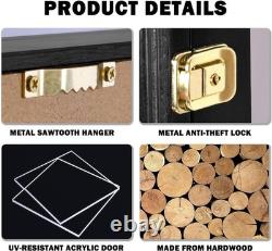 Graded Trading Card Display Case 35 LED Light Sport Baseball Wood Wall Cabinet