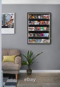 Graded Trading Card Display Case 35 LED Light Sport Baseball Wood Wall Cabinet