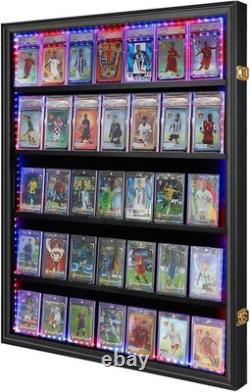 Graded Trading Card Display Case 35 RGB LED Light Sport PSA Slabs Wood Cabinet