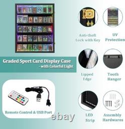 Graded Trading Card Display Case 35 RGB LED Light Sport PSA Slabs Wood Cabinet