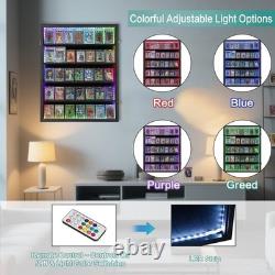 Graded Trading Card Display Case 35 RGB LED Light Sport PSA Slabs Wood Cabinet