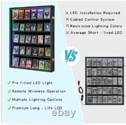 Graded Trading Card Display Case 35 RGB LED Light Sport PSA Slabs Wood Cabinet