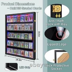 Graded Trading Card Display Case 35 RGB LED Light Sport PSA Slabs Wood Cabinet