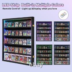 Graded Trading Card Display Case 35 RGB LED Light Sport PSA Slabs Wood Cabinet