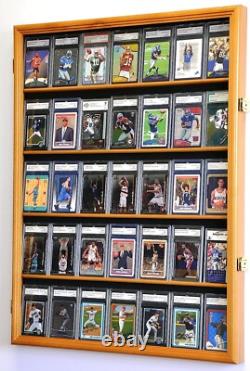 Graded Trading Card Display Case 35 Sport Baseball Football Oak Wood USA Cabinet