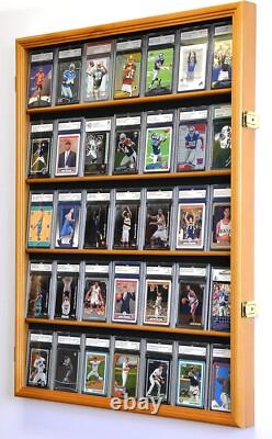 Graded Trading Card Display Case 35 Sport Baseball Football Oak Wood USA Cabinet