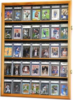 Graded Trading Card Display Case 35 Sport Baseball Football Oak Wood USA Cabinet