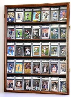 Graded Trading Card Display Case 35 Sport Baseball Football Walnut Wood Cabinet