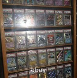 Graded Trading Card Display Case 35 Sport Baseball Football Walnut Wood Cabinet