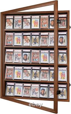 Graded Trading Card Display Case 35 Sport Baseball PSA Slabs Walnut Wood Cabinet