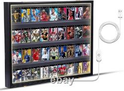 Graded Trading Card Display Case 36 LED Light Sport Baseball Wood Wall Cabinet