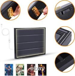 Graded Trading Card Display Case 36 LED Light Sport Baseball Wood Wall Cabinet