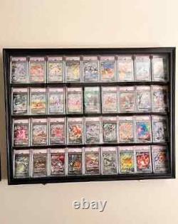 Graded Trading Card Display Case 36 LED Light Sport Baseball Wood Wall Cabinet
