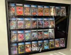 Graded Trading Card Display Case 36 LED Light Sport Baseball Wood Wall Cabinet