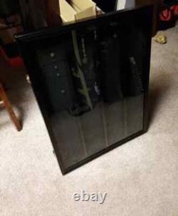 Graded Trading Card Display Case 36 LED Light Sport Baseball Wood Wall Cabinet