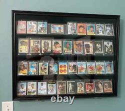 Graded Trading Card Display Case 36 LED Light Sport Baseball Wood Wall Cabinet