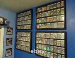 Graded Trading Card Display Case 36 LED Light Sport Baseball Wood Wall Cabinet