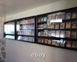Graded Trading Card Display Case 36 LED Light Sport Baseball Wood Wall Cabinet