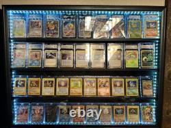 Graded Trading Card Display Case 36 RGB LED Light Sport PSA Slabs Wood Cabinet