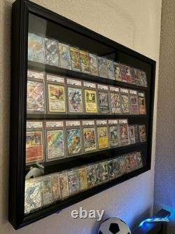 Graded Trading Card Display Case 36 RGB LED Light Sport PSA Slabs Wood Cabinet
