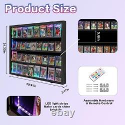Graded Trading Card Display Case 36 RGB LED Light Sport PSA Slabs Wood Cabinet