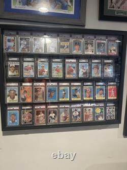 Graded Trading Card Display Case 36 RGB LED Light Sport PSA Slabs Wood Cabinet