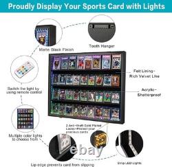 Graded Trading Card Display Case 36 RGB LED Light Sport PSA Slabs Wood Cabinet