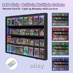 Graded Trading Card Display Case 36 RGB LED Light Sport PSA Slabs Wood Cabinet