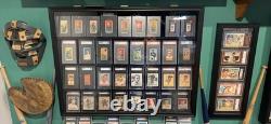 Graded Trading Card Display Case 36 RGB LED Light Sport PSA Slabs Wood Cabinet