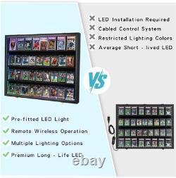 Graded Trading Card Display Case 36 RGB LED Light Sport PSA Slabs Wood Cabinet