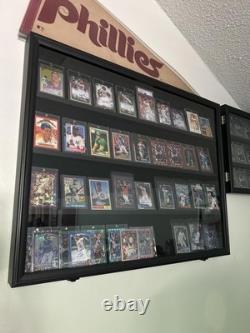 Graded Trading Card Display Case 36 RGB LED Light Sport PSA Slabs Wood Cabinet