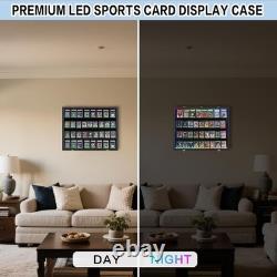 Graded Trading Card Display Case 36 RGB LED Light Sport PSA Slabs Wood Cabinet