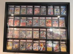 Graded Trading Card Display Case 36 RGB LED Light Sport PSA Slabs Wood Cabinet