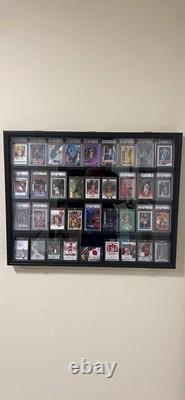 Graded Trading Card Display Case 36 RGB LED Light Sport PSA Slabs Wood Cabinet