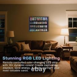 Graded Trading Card Display Case 36 RGB LED Light Sport PSA Slabs Wood Cabinet