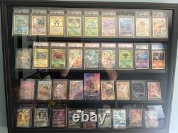 Graded Trading Card Display Case 36 RGB LED Light Sport PSA Slabs Wood Cabinet